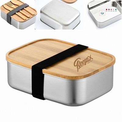 Stainless Steel Lunch Bento Box With Bamboo Lid & Utensils