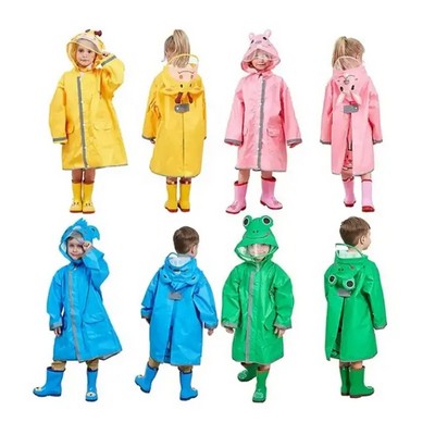 Kids RainwearToddler Poncho Raincoat with Visor Cute Cartoon Hoodie Outwear Rain Jacket