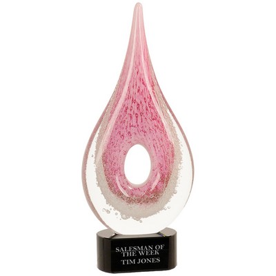 12" Pink Round Window Rain Drop Art Glass Award