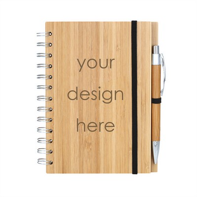 Bamboo Wire-bound Notebook w Bamboo Pen