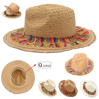 Kid'S Colorful Flow Sun Protective Wide Brim Straw Hats