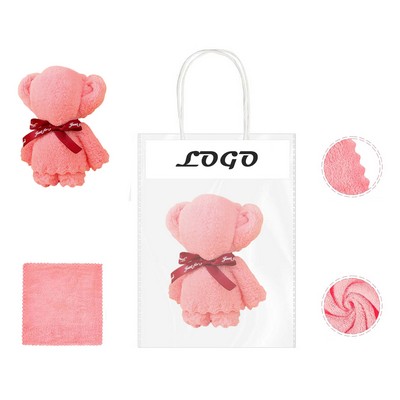 Coral Fleece Creative Bear Shaped Towel With Gift Bag