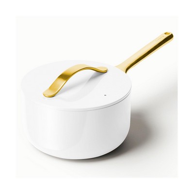 Caraway 3Qt Iconics Nonstick Ceramic Saucepan White/Gold