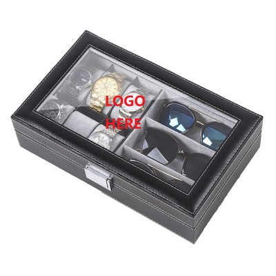 Leather 6 Watch and 3 Eyeglasses And Sunglasses Box Organizer