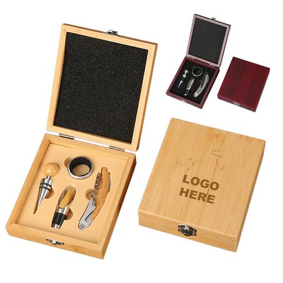 4 Piece Bamboo Wine Opener Set