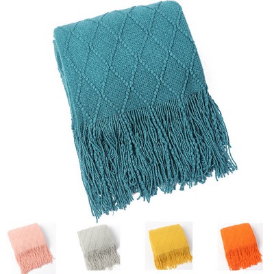 Multifunctional Fringe Knitted Blanket