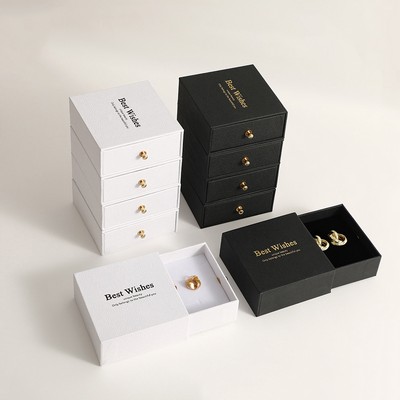 2.4 Inches Lichee Pattern Jewelry Gift Box Sponge Filled Box with Lid Drawer Display Kraft Box