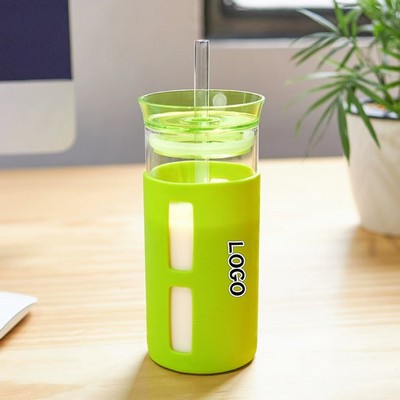 Glass Coffee Tumbler W/ Glass Straw