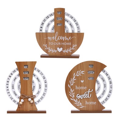 Creative Manual Rotating Wooden Disc Perpetual Desk Calendar