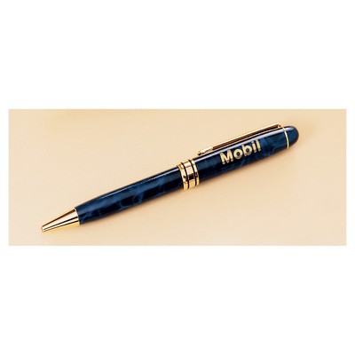 5.25" Blue Marble Brass Pen