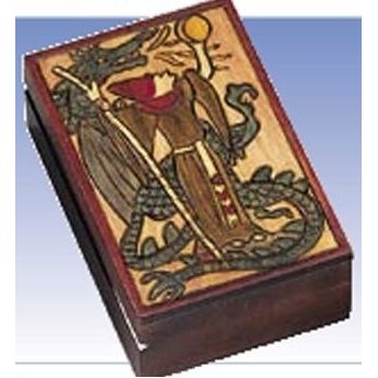 Wood Box w/Wizard & Dragon On Lid (3 7/8"x5 3/4"x2 1/8")