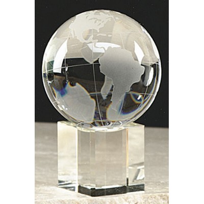 3" Optical Crystal World Globe Award w/Base