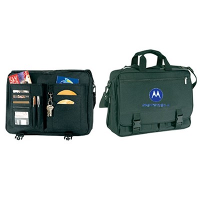 Expandable Briefcase with Multiple Pockets and Shoulder Strap 16" x 12", 600D Polyester