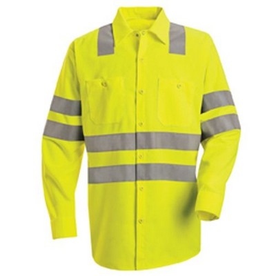 Red Kap® Fluorescent Yellow Long Sleeve Hi-Visibility Work Shirt