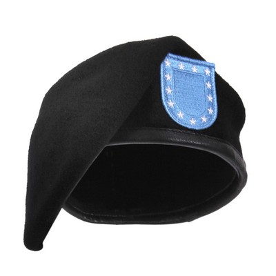 GI Type Black Inspection Ready Wool Beret w/Blue Flash