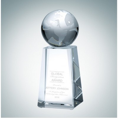 World Globe Optical Crystal Award w/Tapered Column Base (Small)