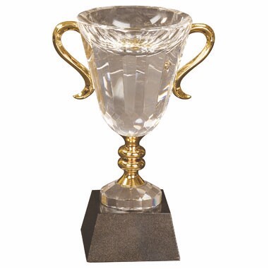 10" Crystal Cup with Gold Handles & Stem in Black Marble Base (Screened)