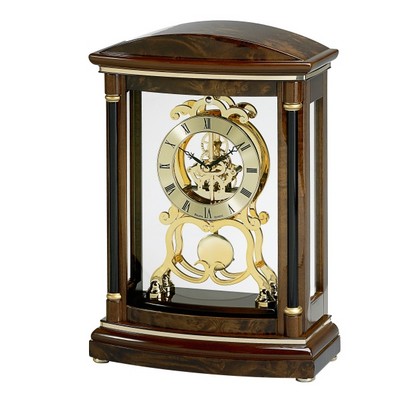 Bulova Valeria Walnut & Burl Veneer Pendulum Clock w/ Skeleton Movement