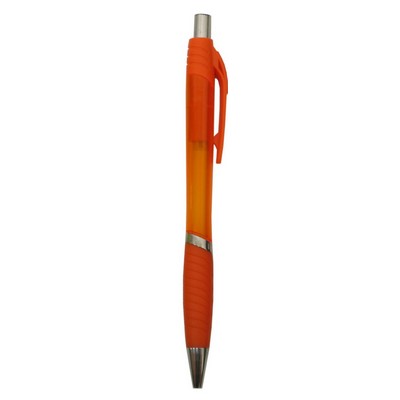 Ball Point Pen, Orange - Orange Rubber Grip - Pad Printed