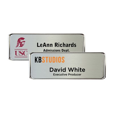 Silver Framed Name Badge w/Full Color Imprint & Personalization (3 1/16" x 1 1/16")