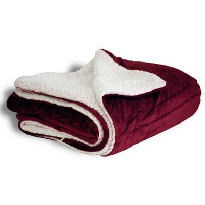 Micro Mink Sherpa Blanket 50"X60" (Embroidered)-- Maroon/Burgundy - ON DISCOUNT