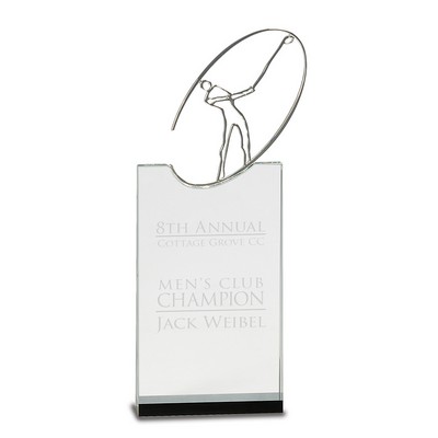 Rectangular Crystal Golf Award w/Silver Figure