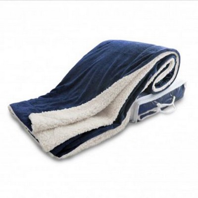 Oversized Micro Mink Sherpa Blanket (Overseas) - Navy