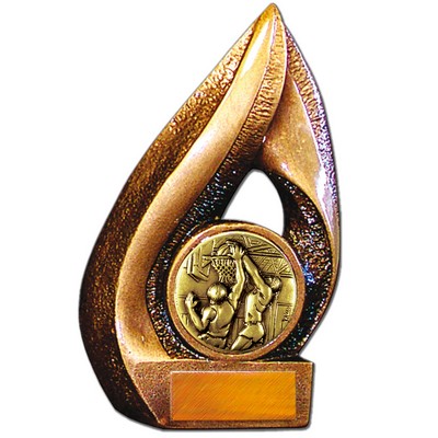 Stock Flame 7" Trophy with 2" Basketball Male Coin, Engraving Plate