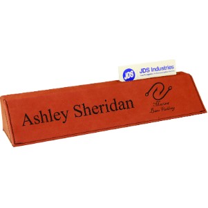 10.5" Rawhide Brown Leatherette Desk Wedge w/Business Card Holder