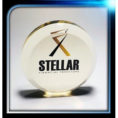 Executive Series Gold Round Paperweight w/Bevel on Top (3" Diameter x 3/4")