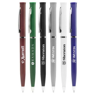 Promotional Hotel Desk Twister Pen - Silver Trim