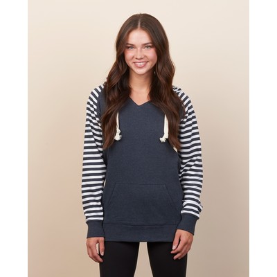 Enza Ladies Garment Washed Striped Chalk Fleece Pullover Hood