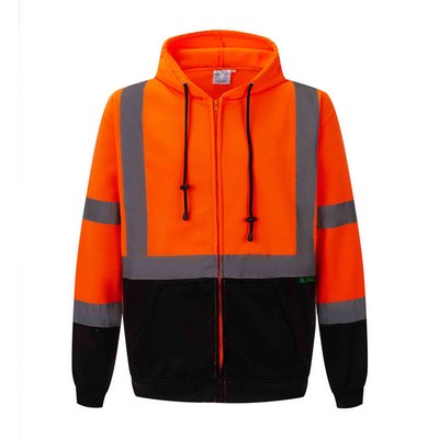 3C Products ANSI 107-2020 Class 3 Full Zip Fleece Neon Safety Orange Hoody Jacket