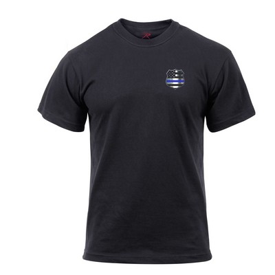 Black 2 Sided Thin Blue Line Shield & Flag T-Shirt (2X-Large)