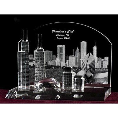 Crystal Chicago Cityscape Sculpture w/Customization (5 1/4")