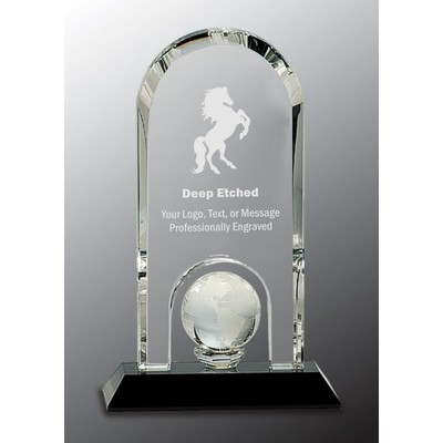 8 3/4" Clear Crystal Dome with Inset Globe Award on Black Pedestal Base