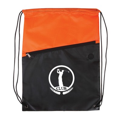 Two-Tone Poly Drawstring Backpack With Zipper