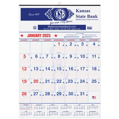 Patriotic Red & Blue Contractor Calendar w/1 Color Imprint (18"x25")