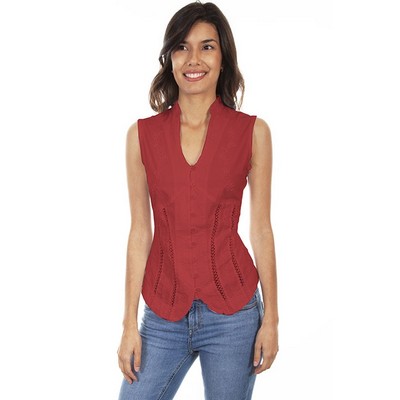 Cantina Collection Sleeveless Blouse w/Band Collar