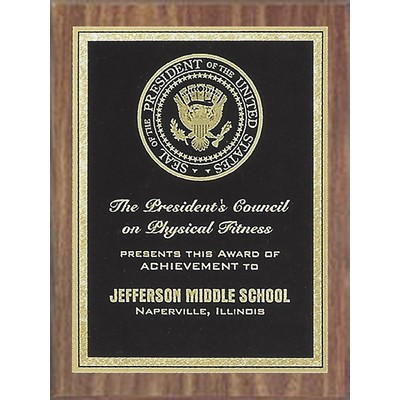 Economy Walnut Finish Plaque Series with Black-Brass Florentine Plate, 8"x10"