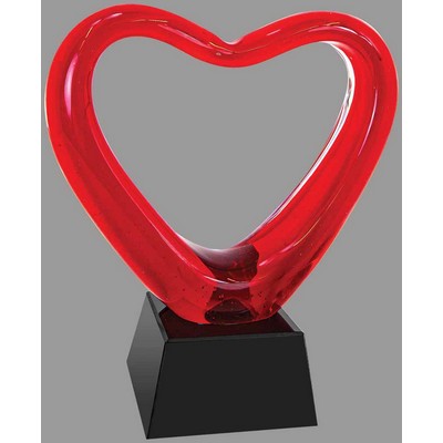 Red Loving Heart Art Glass Award 6 1/2'' H