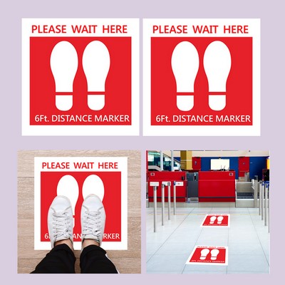 Square White/Red PPE 6' Apart Social Distance Sticker/Floor Decal