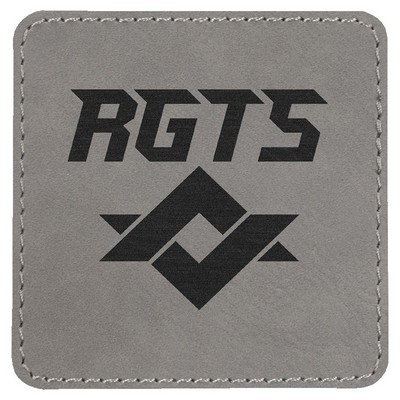 Square Engraved Patch with Adhesive, Gray Faux Leather, 3" x 3"