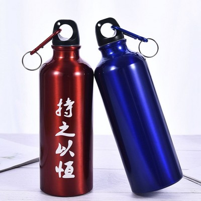 400mL Single Wall Aluminum Sport Bottle w/Carabiner