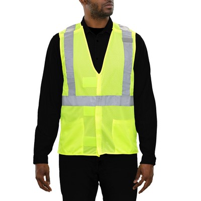 5 Point Breakaway X-Back Pocketed Mesh Vest-Fluorescent Yellow-Green