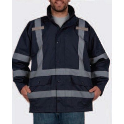 ANSI Class E Enhanced Visibility Navy Blue Rain Jacket