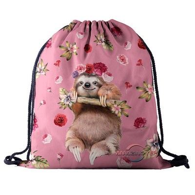 Serviceable Polyester Promo Sloth Drawstring Bag