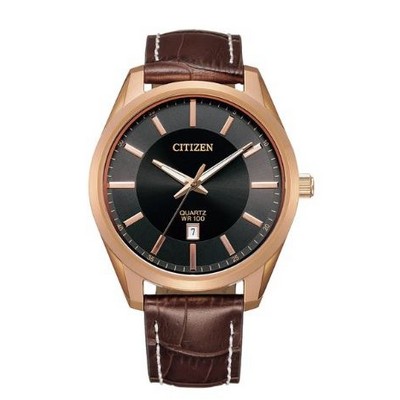 Citizen® Men's Quartz Rose Gold-Tone Watch w/Black Dial