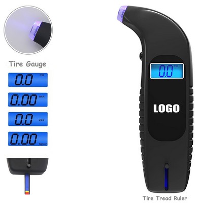 LED Nozzle Digital Tire Pressure Gauge w/Tread Depth Ruler