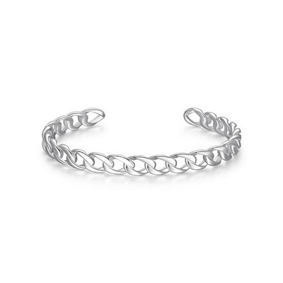 ELLE "Ovation" High Polish Link Cuff Bangle - Silver